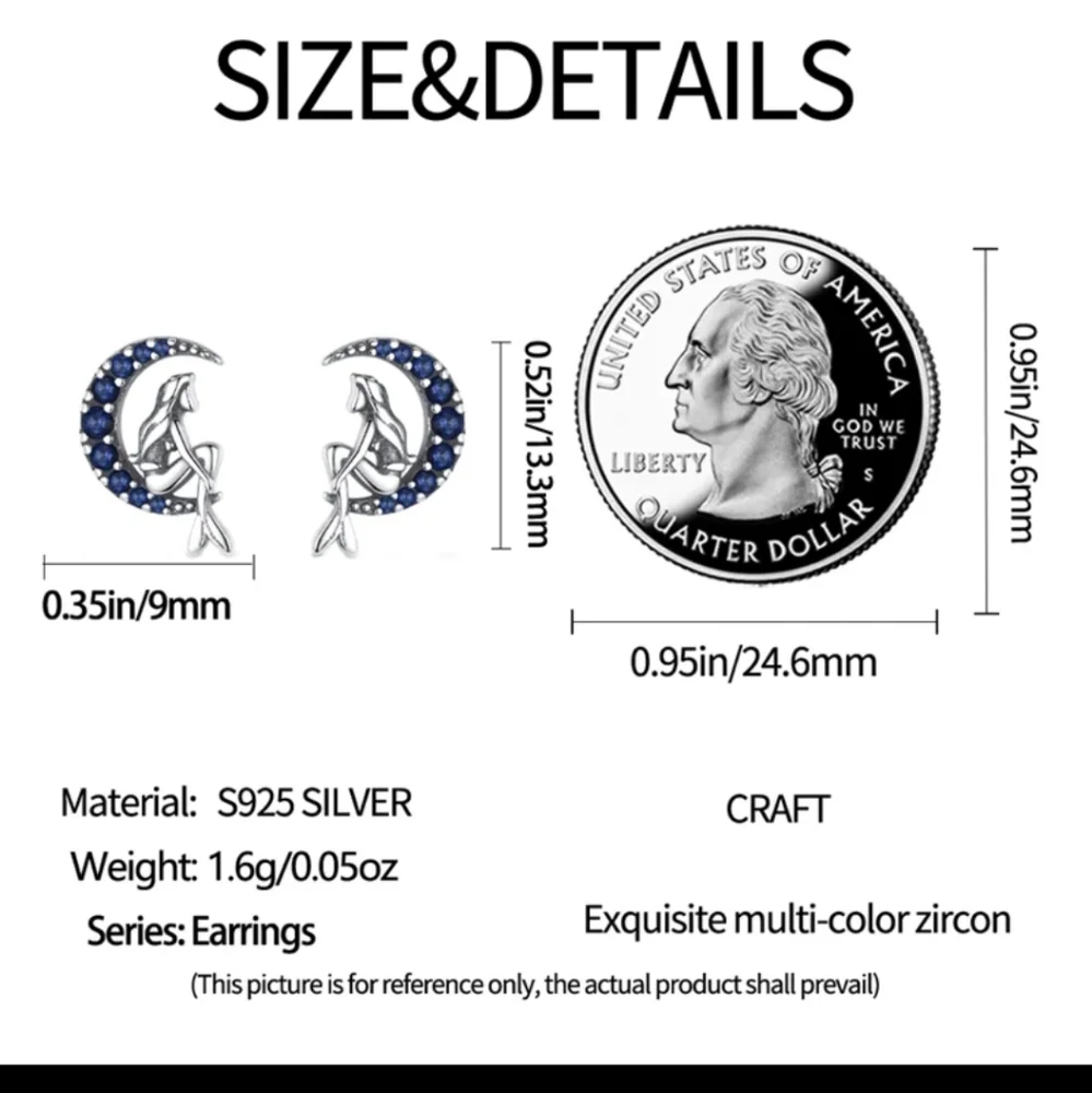 Moon Mermaid 🧜‍♀️ Sterling Silver Earrings - Picture 5 of 9